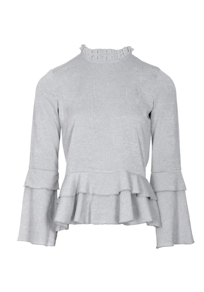 Silver High Neck Bell Sleeve Top