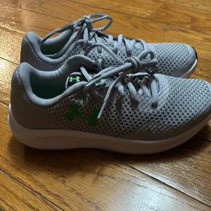 Size 4 Boys Gray and Green Sneakers