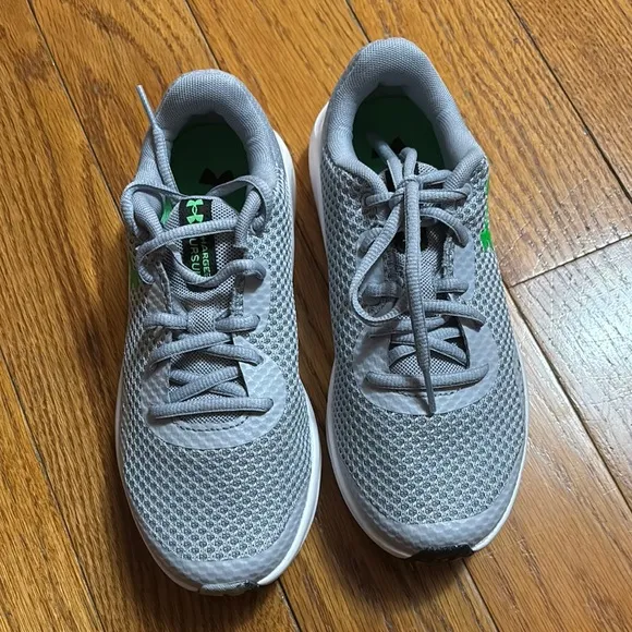 Size 4 Boys Gray and Green Sneakers