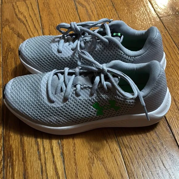 Size 4 Boys Gray and Green Sneakers
