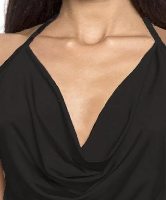 Swanky Draped Neck Bodysuit Black