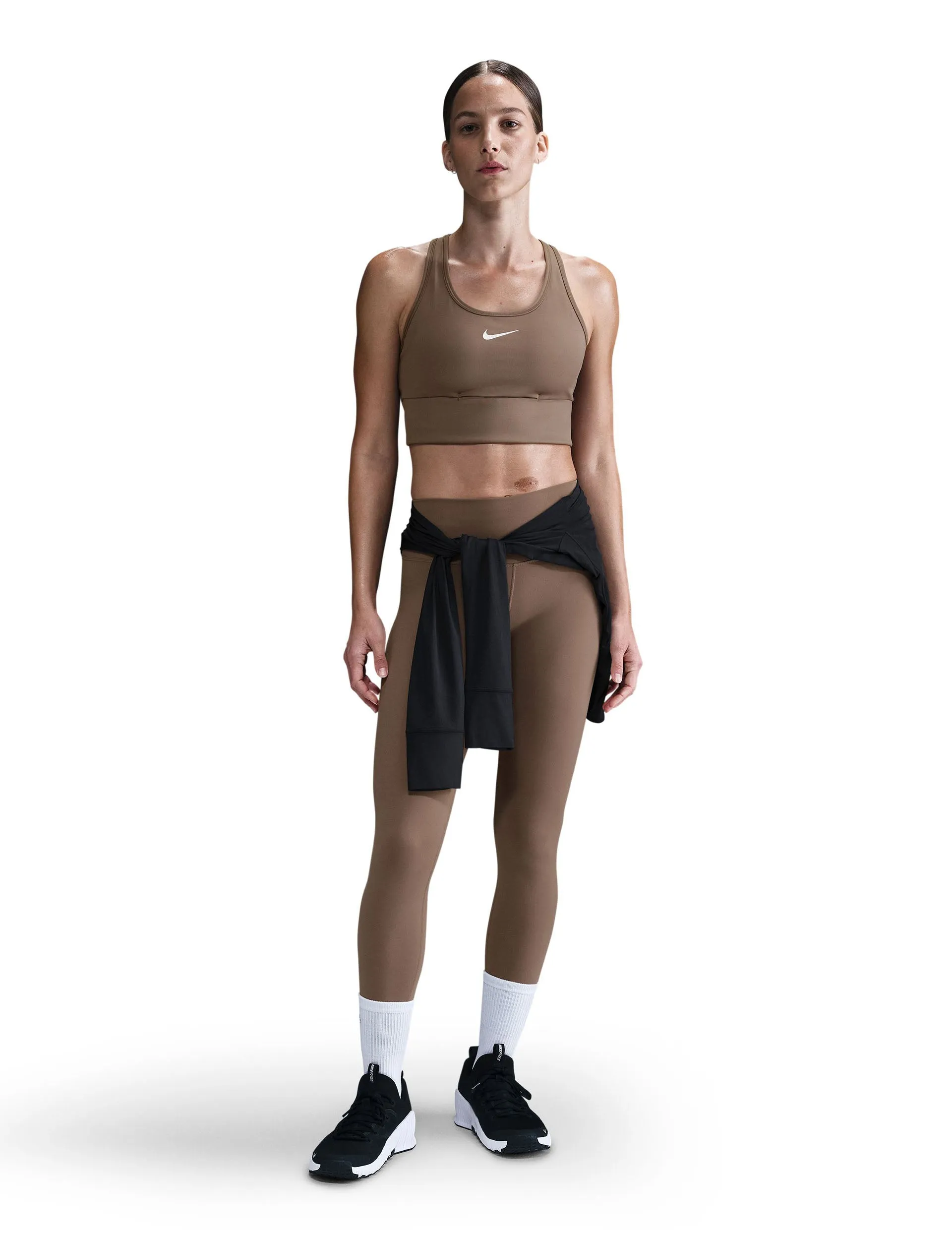 Swoosh Pocket Medium-Support Sports Bra - Mink Brown/White
