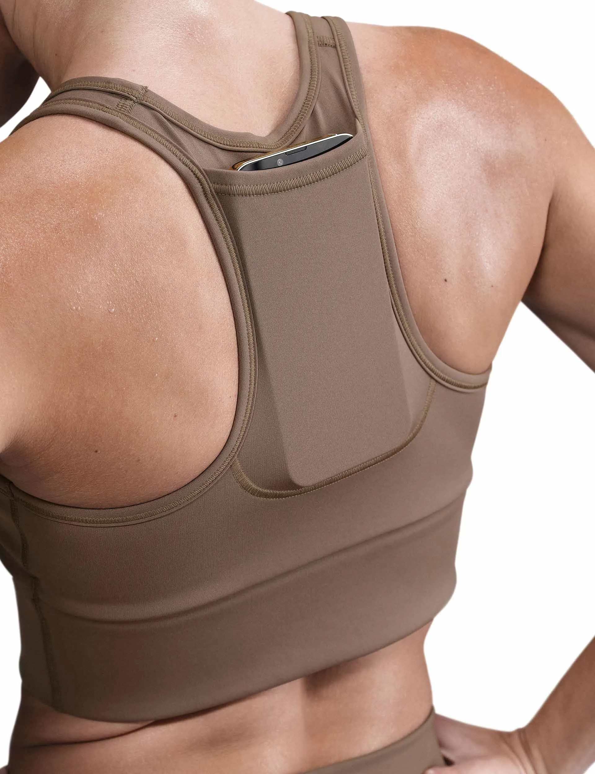 Swoosh Pocket Medium-Support Sports Bra - Mink Brown/White