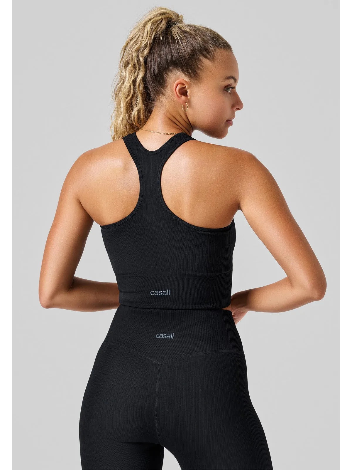 Top CASALL Multi Rib Seamless Padded Sports Top czarny