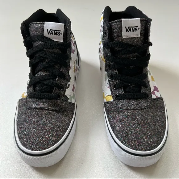 Vans High Top Sneakers Glitter Rainbow Buffalo Check Size 9