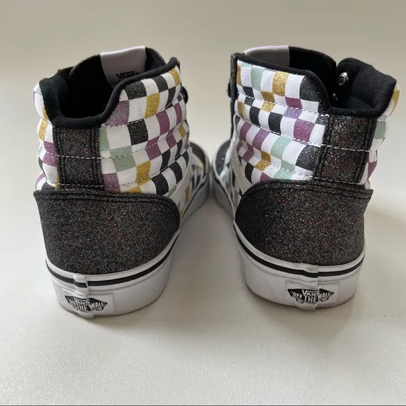 Vans High Top Sneakers Glitter Rainbow Buffalo Check Size 9