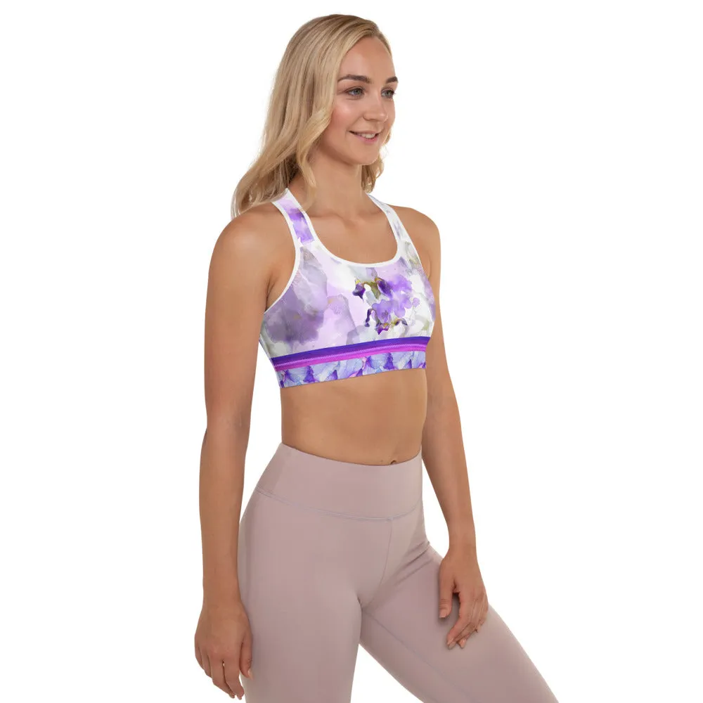 Watercolor Irises - Padded Sports Bra