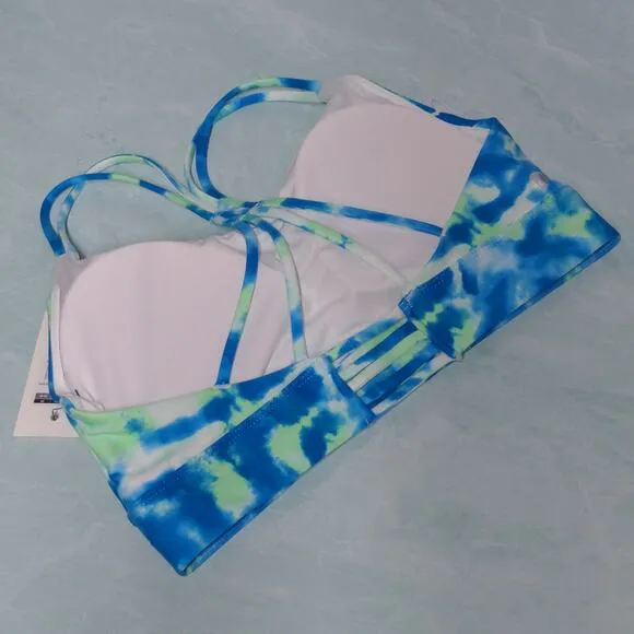 Wildfox Sweat Blue and Yellow-Green Tie Dye Sports Bra Strappy - Size M - NWT
