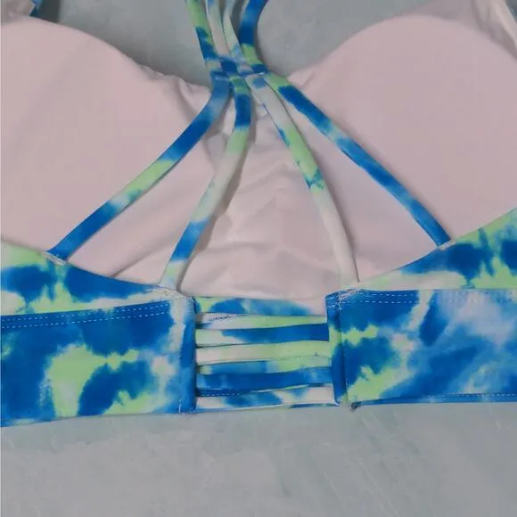 Wildfox Sweat Blue and Yellow-Green Tie Dye Sports Bra Strappy - Size M - NWT