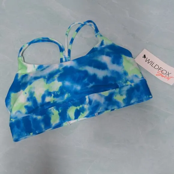 Wildfox Sweat Blue and Yellow-Green Tie Dye Sports Bra Strappy - Size M - NWT