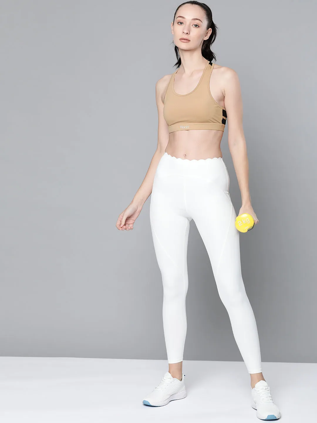 Women's Adjustable Cross Back  Beige Sports Bra