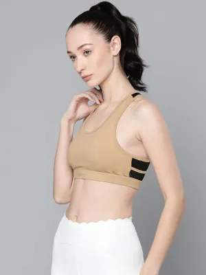 Women's Adjustable Cross Back  Beige Sports Bra