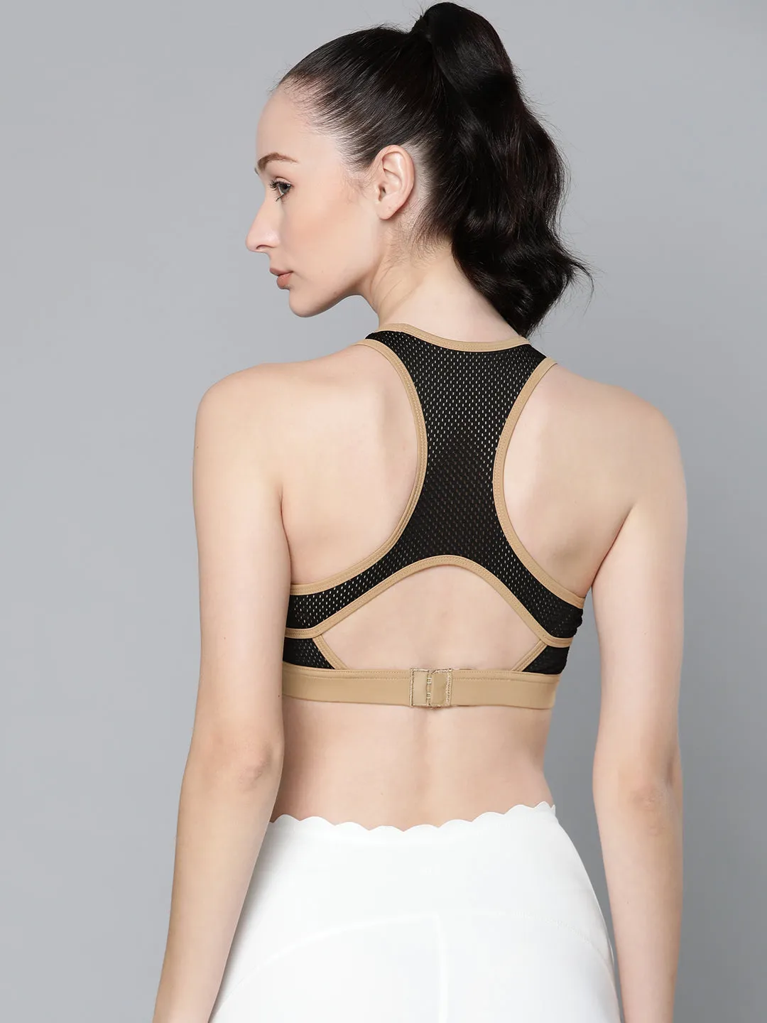 Women's Adjustable Cross Back  Beige Sports Bra